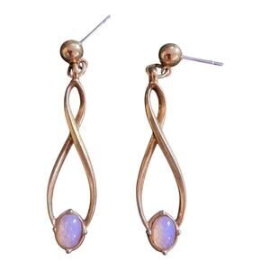 Golden Teardrop Faux Opal Figure Eight Sparkle Earrings Costume Jewelry